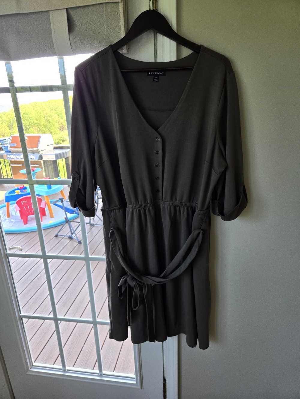 Lane Bryant Olive Green Midi Dress with Button Front